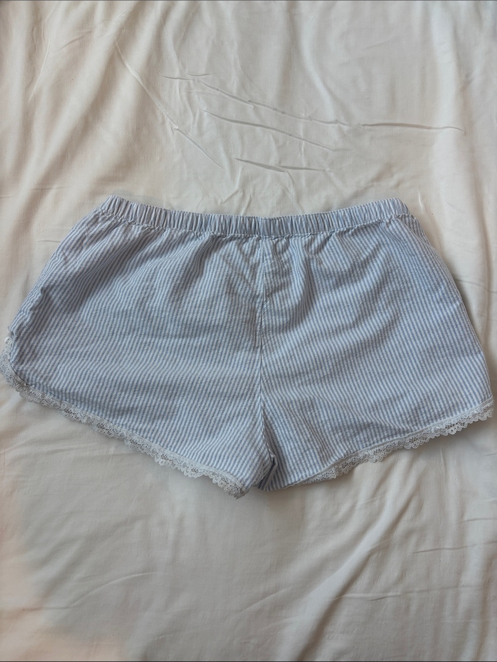 Brandy Melville Light Blue & White Striped Lace-Trim Athletic Shorts - Picture 3 of 3